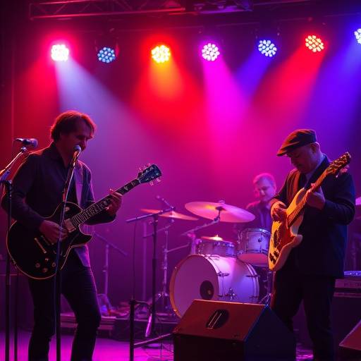 Band 'The Rainmakers' performing live in the studio during a recording session.